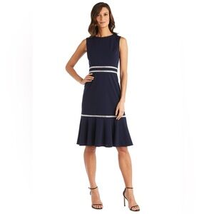 R&M RICHARDS Womens Size 10 Navy Blue Knee Length Scoop Neck Sheath MOTB NEW